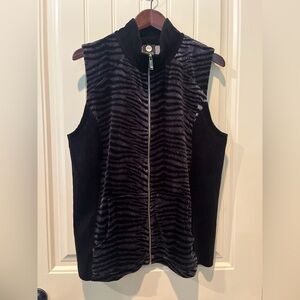 Jones New York Sport Black Gray Zebra Print Vest Womens 1X Stylish Warm Elegant